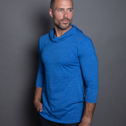 Men's 3/4 Sleeve Cowl Neck Visor Hoodie
