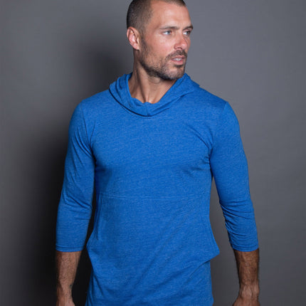 Men's 3/4 Sleeve Cowl Neck Visor Hoodie