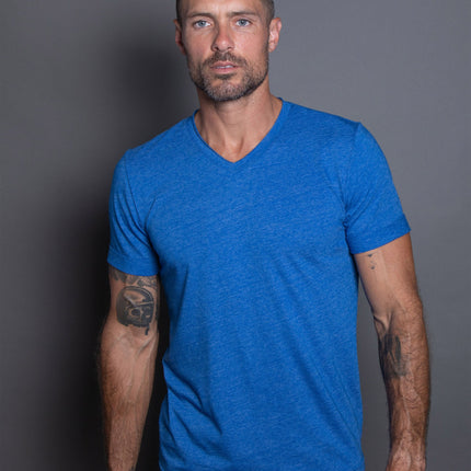 Men's Tri-Blend Stitch Sleeve V-Neck Tee