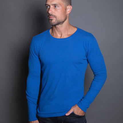 Men's Linen Blend Crew Neck Long Sleeve