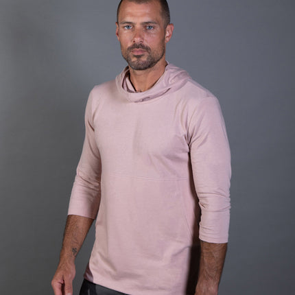 Men's 3/4 Sleeve Cowl Neck Visor Hoodie