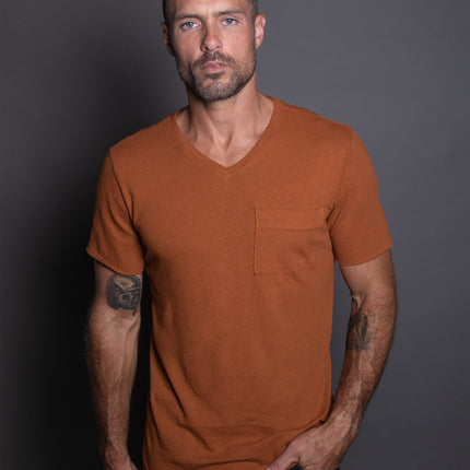 Men's Warren Wide Pocket Cotton Linen V-Neck Tee