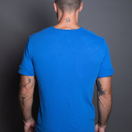 Men's Linen Blend Raw Edge Split V-Neck Tee