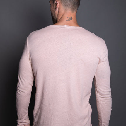 Men's Linen Blend Crew Neck Long Sleeve