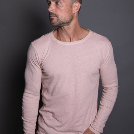 Men's Linen Blend Crew Neck Long Sleeve