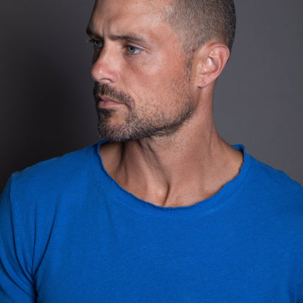 Men's Wallace Raw Neck Cotton Linen Crew Tee
