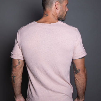 Men's Cotton Linen Patch Sleeve Tee