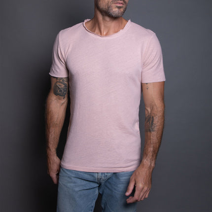Men's Wallace Raw Neck Cotton Linen Crew Tee