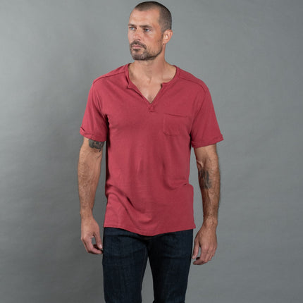 Men's Linen Blend Raw Edge Split V-Neck Tee
