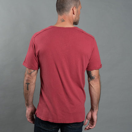 Men's Linen Blend Raw Edge Split V-Neck Tee