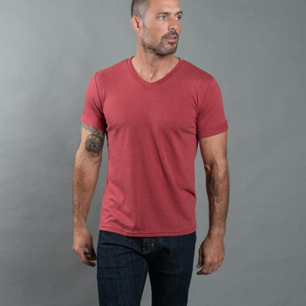 Men's Tri-Blend Stitch Sleeve V-Neck Tee