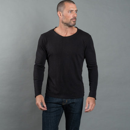 Men's Wallace Raw Neck Cotton Linen Long Sleeve Crew Tee
