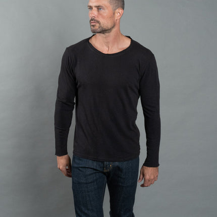 Men's Wallace Raw Neck Cotton Linen Long Sleeve Crew Tee