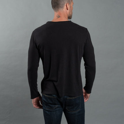 Men's Wallace Raw Neck Cotton Linen Long Sleeve Crew Tee