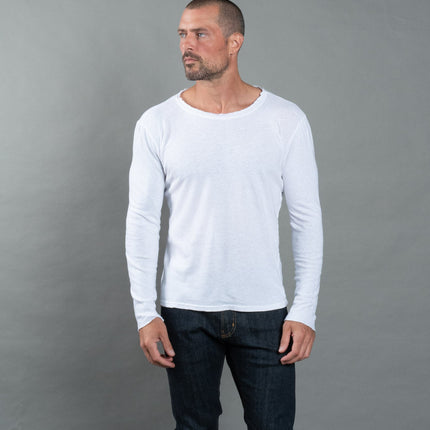 Men's Wallace Raw Neck Cotton Linen Long Sleeve Crew Tee