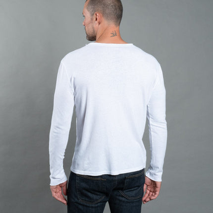 Men's Wallace Raw Neck Cotton Linen Long Sleeve Crew Tee