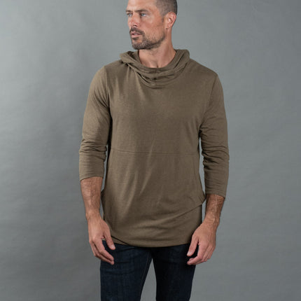 Men's 3/4 Sleeve Cowl Neck Visor Hoodie