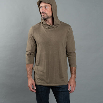 Men's 3/4 Sleeve Cowl Neck Visor Hoodie