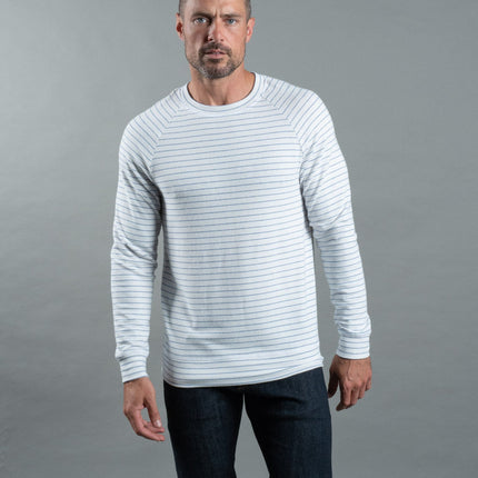 Men's Pullover Sweater - White & Navy Thin Stripe