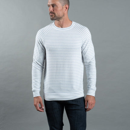 Men's Pullover Sweater - White & Navy Thin Stripe