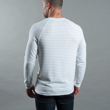 Men's Pullover Sweater - White & Navy Thin Stripe