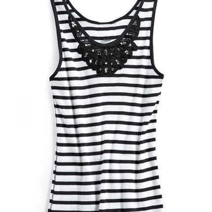 Women's Striped Tank With Crochet Lace Neckline