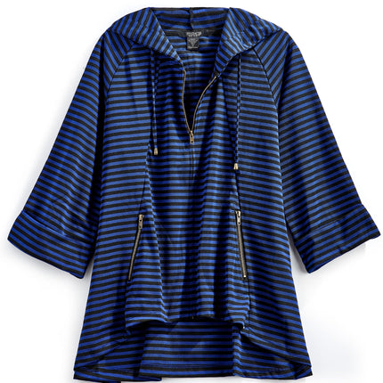 Women's Striped Zip Front High Low Hooded Jacket