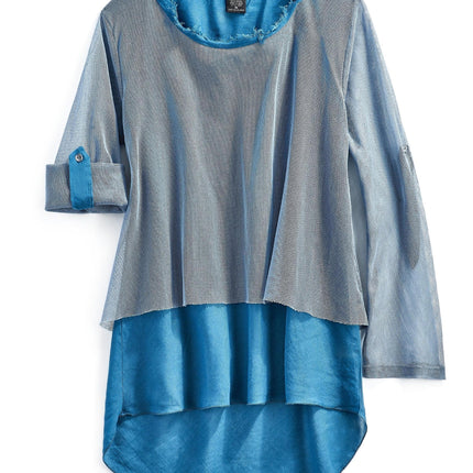 High Low Mesh Layered Knit Top