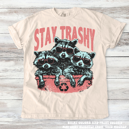 Funny Retro Stay Trashy Racoon Shirt - Printed On Comfort Colors