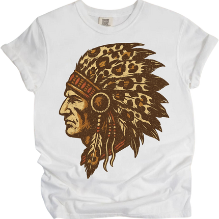 Leopard Print Indian Chief Head Shirt - Printed On Comfort Colors