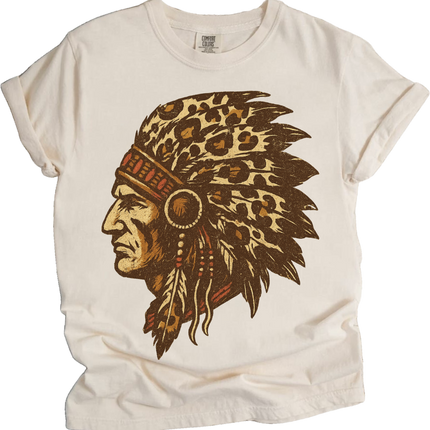 Leopard Print Indian Chief Head Shirt - Printed On Comfort Colors