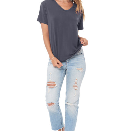 WOMEN'S MODAL V-NECK TEE - GRAPHITE