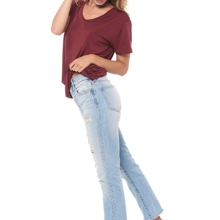 WOMEN'S MODAL V-NECK TEE - MAROON