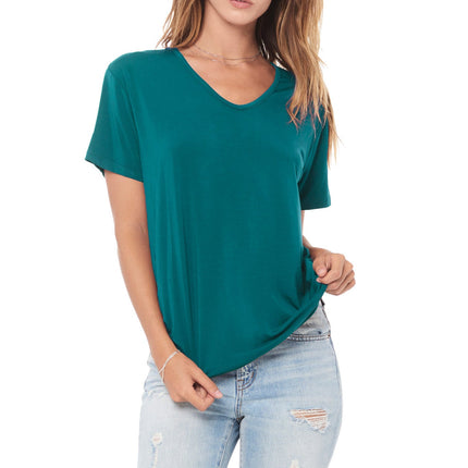 WOMEN'S MODAL V-NECK TEE - TEAL