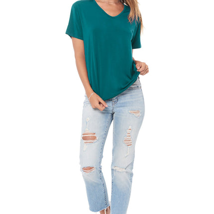 WOMEN'S MODAL V-NECK TEE - TEAL