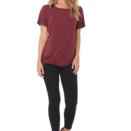 WOMEN'S MODAL WIDE NECK TEE - MAROON