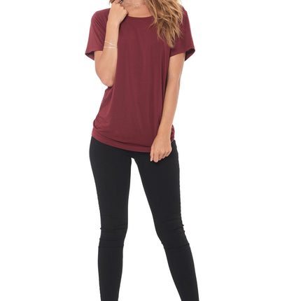 WOMEN'S MODAL WIDE NECK TEE - MAROON