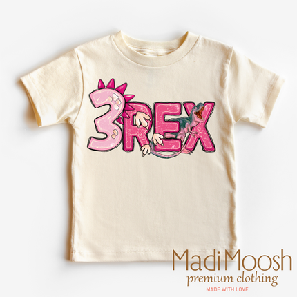 Girls 3 Rex Dinosaur Birthday  Shirt - Girls Birthday Tee