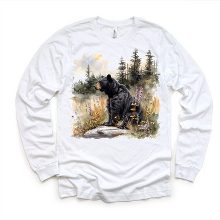 Retro Grizzly Bear Watercolor Nature Scene Shirt - Kids Tee