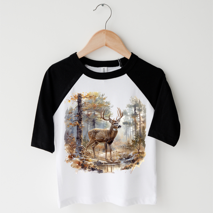 Retro Deer Watercolor Nature Scene Buck Shirt - Kids Tee