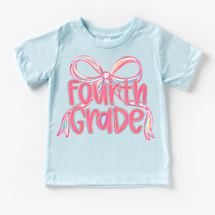 Girls Fourth Bow Back To School Shirt - First Day Of School Tee