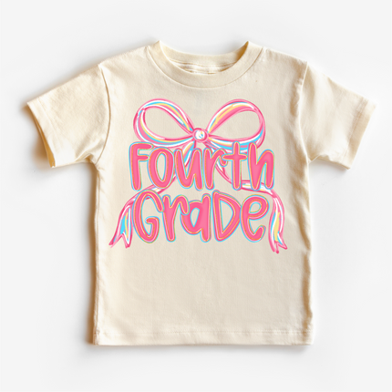 Girls Fourth Bow Back To School Shirt - First Day Of School Tee