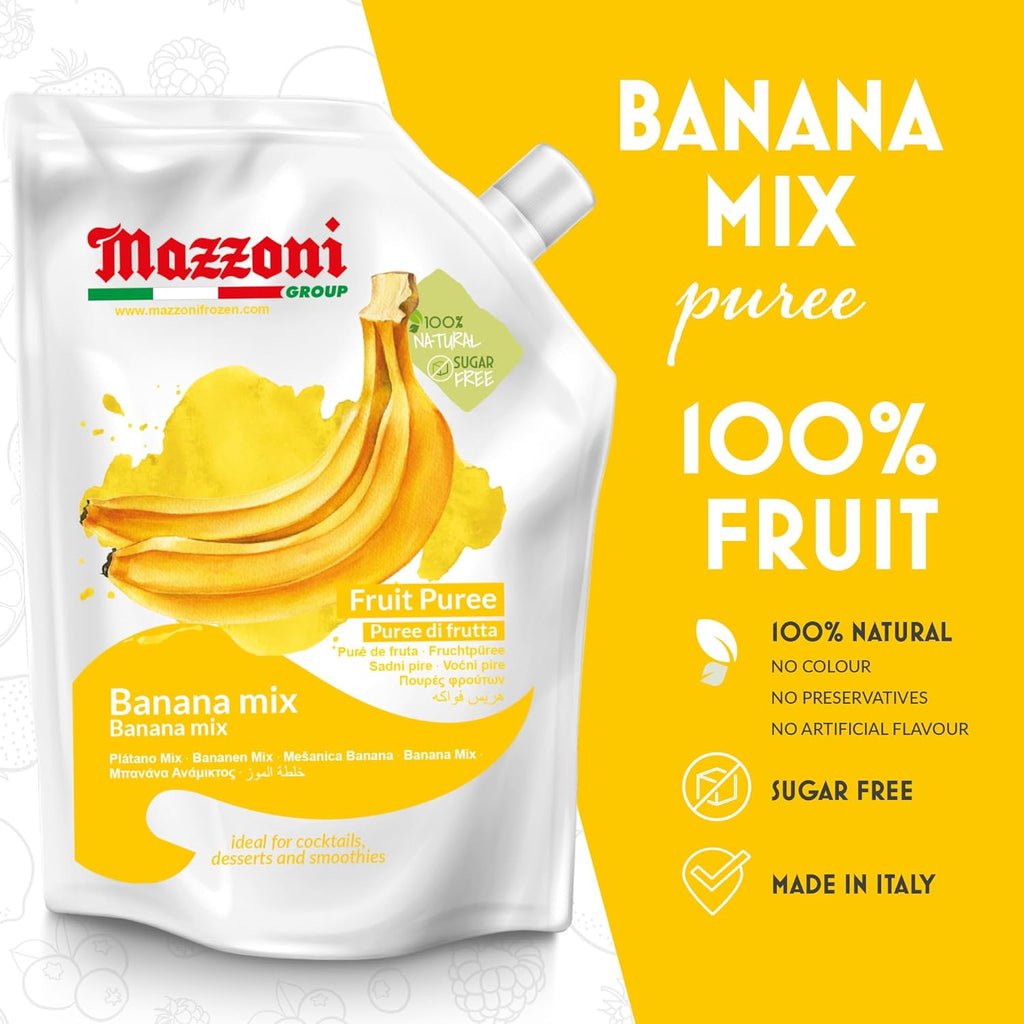 Mazzoni, Banana Mix Puree, 100% Pure Banana Mix, Just Fruit, No Sugar Added, 2.2 lb