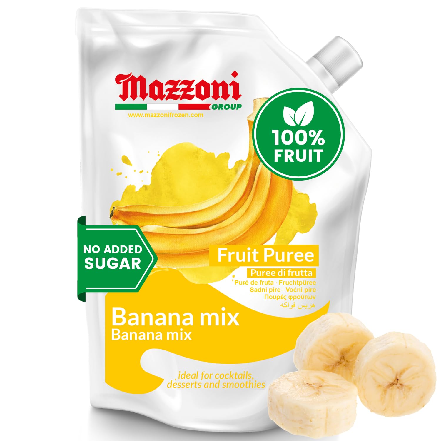 Mazzoni, Banana Mix Puree, 100% Pure Banana Mix, Just Fruit, No Sugar Added, 2.2 lb