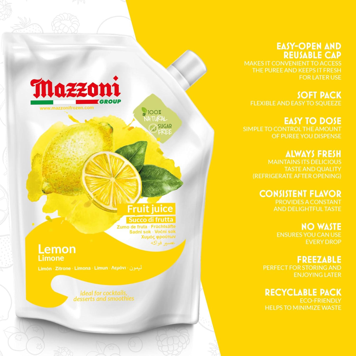 Mazzoni, Real Lemon Juice, 100% Pure Lemon, Just Juice, No Sugar Added, 2.2 lb