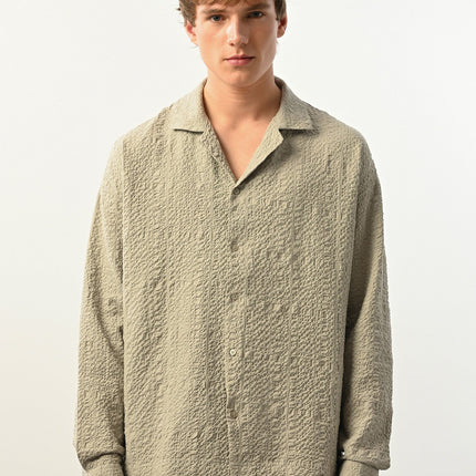 Men's Oversized Shirt Made of Aerobin Fabric with V-Neck