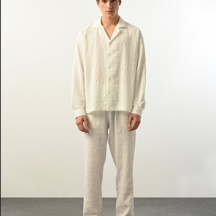 Men's Oversized Shirt Made of Aerobin Fabric with V-Neck
