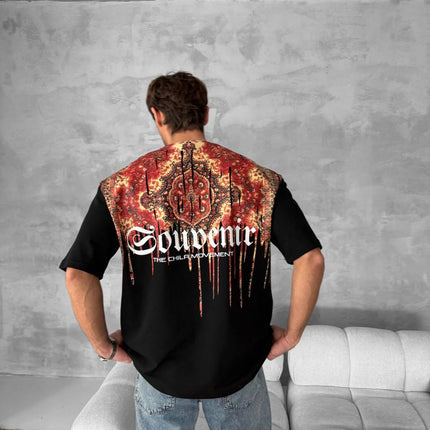 Men's Back Print Cotton T-Shirt / Souven Tapestry Graphic Tee