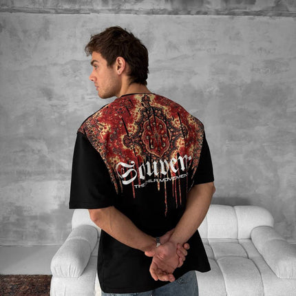 Men's Back Print Cotton T-Shirt / Souven Tapestry Graphic Tee