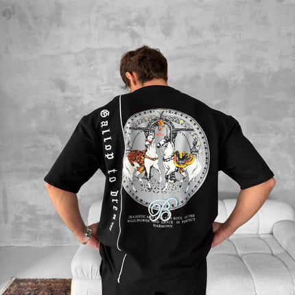 Men's Cotton T-Shirt with Detailed Back Print / Horse & Rider Graphic Tee